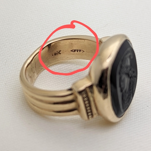 F&F Felger Antique 14k Gold Black Cameo Ring - Picture 5 of 6